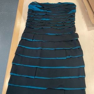 Blue and black cocktail dress.
